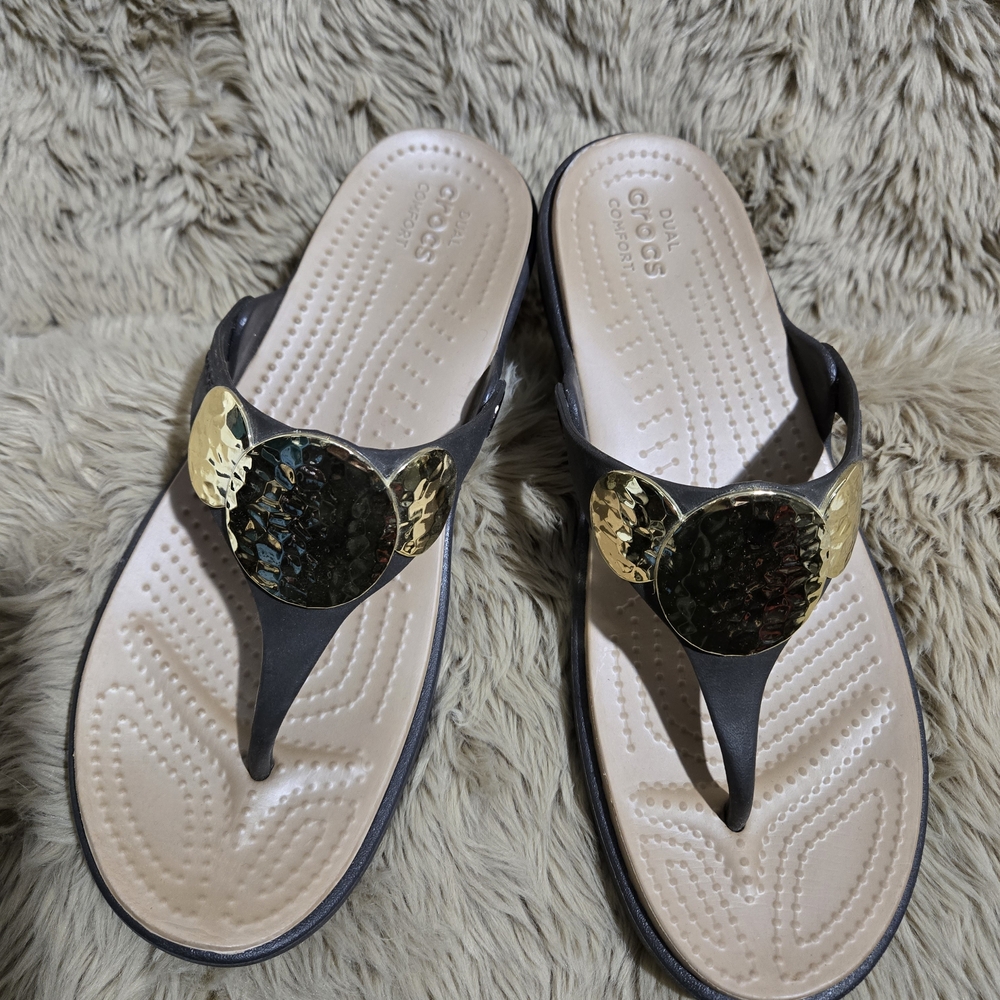 CROCS Black and Gold Women's Sandals - Picture 2 of 5